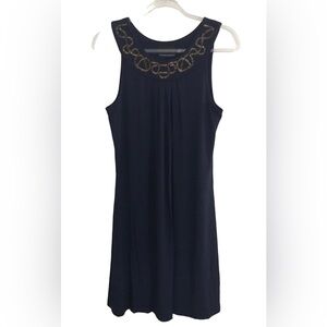 Cynthia Rowley Size S Sleeveless Pleated Dress Navy Blue Beaded Neckline